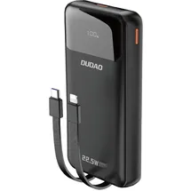 DUDAO Powerbank 20000mAh 22.5W PD USB-C USB-A mit Integriertem Iphone Lightning, Usb-c Kabel / Schwarz