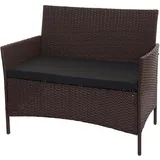 Mendler Poly-Rattan Gartenbank Halden, Sitzbank Bank braun-meliert, Kissen schwarz