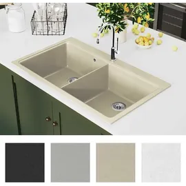 vidaXL Granitspüle Doppelbecken Beige