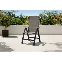 VILLANA Tasmania Multipo Klappstuhl, anthrazit/grau, Alu/Eukalyptus/Textilene, klappbar, witterungsbeständig, FSC®-zertifiziertes Produkt