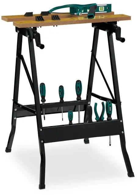 Relaxdays Klappbare Werkbank aus Stahl Hellbraun,Schwarz