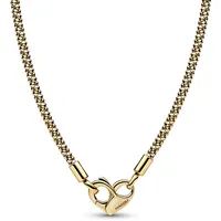 Pandora Moments Studded Chain Halskette aus Sterling Silber mit Herz-Karabiner