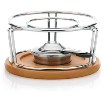 Kela Käsefondue Rechaud NATURA, Metall Stövchen für Fondue verchromt, Brennpastenbehälter mit Buchenholz Untersetzer