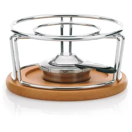 Kela Käsefondue Rechaud NATURA, Metall Stövchen für Fondue verchromt, Brennpastenbehälter mit Buchenholz Untersetzer