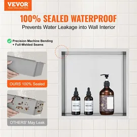 Vevor Wandnische 10x33,02x33,02cm Duschnische Edelstahl Nische Einlagig 100 % Wasserdicht Nischeneinbau 0-40°C Betriebstemperatur 92°-Inneneckdesign Geeignet für Badezimmer Schlafzimmer Arbeitszimmer