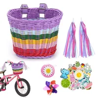 Lotvic Fahrradkorb Kinder, Kinderfahrrad Lenkerkorb, Fahrrad Korb Weidenkorb Vorne, Fahrradkorb Kinder Vorne mit Lederriemen Luftschlangen Fahrradklingel Aufkleber