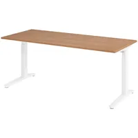 Bümö Schreibtisch Nussbaum, Weiß, Nachbildung,Nussbaum, Rechteckig, 180x74x80 cm, FSC