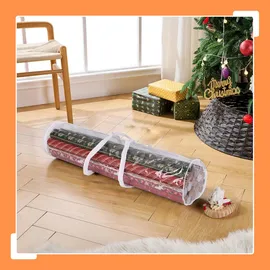 Relaxdays Geschenkpapier Aufbewahrung, 2er Set, Reißverschluss, Griffe, HxD: 79x22 cm, Geschenkpapiertasche, transparent