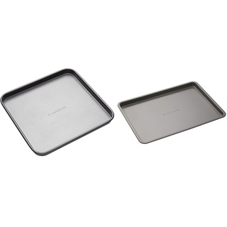 Master Class Quadratisches Antihaft-Backblech, Stahl, grau, 26 x 26 x 1 cm & Antihaft-Backblech, Kohlenstoffstahl, BPA-freies Blech zum Backen und Grillen, 35 x 25 cm