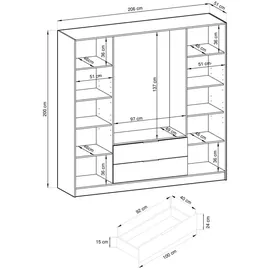 masseno Drehtürenschrank CATERINA 206 x 200 x 51 cm Braun