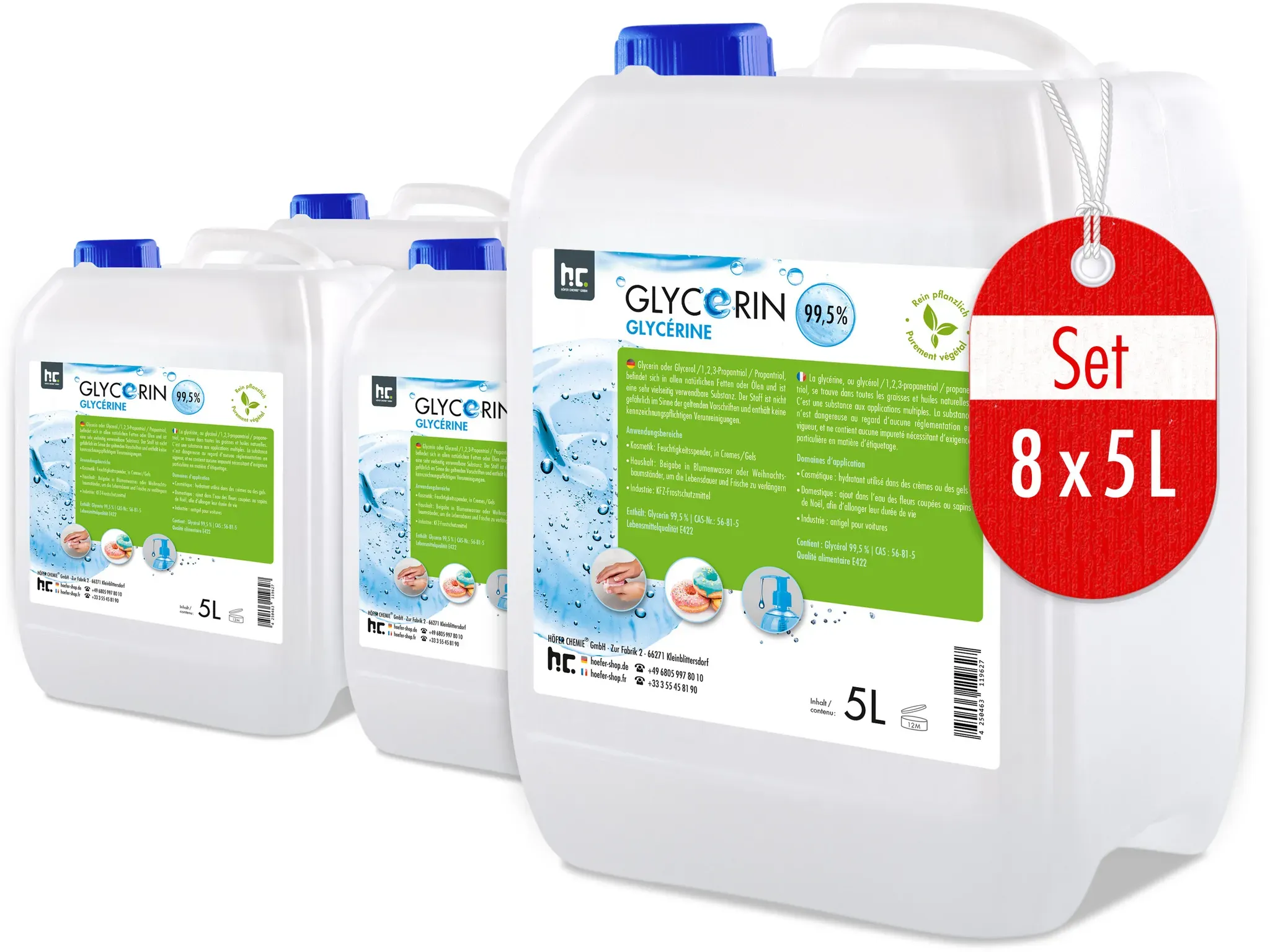 8 x 5 L Glycerin 99,5% in Lebensmittelqualität