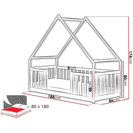 Mirjan24 Kinderbett Bee 80 x 180 cm Kiefer weiß
