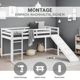 Homestyle4u Hochbett Weiß Holz, Kiefer, 90x200 cm, Kinder- & Jugendzimmer, Kindermöbel, Kinderbetten, Hochbetten