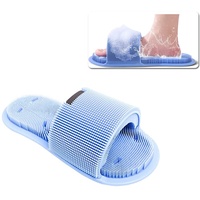 Ygapuzi Dusch-Fußschrubber, weicher Silikon-Fußreiniger mit rutschfesten Saugnäpfen,Peeling abgestorbener Haut, Fußmassagegerät, Pantoffel,und beruhigt müde Füße für Unisex-Erwachsene – 1 Stück (Blau)