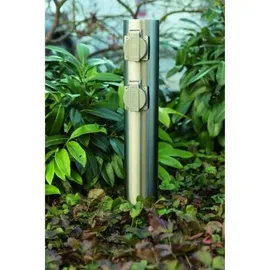 Heitronic 35104 Gartensteckdose 4fach Edelstahl erhöhter Berührungsschutz