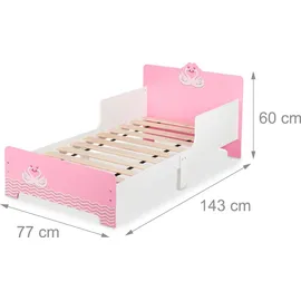 Relaxdays Kinderbett mit Rausfallschutz 70 x 140 cm MDF weiß rosa