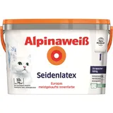 Alpinaweiß Seidenlatex in weißer Seidenglanz-Optik – strapazierfähige und atmungsaktive Wandfarbe – ergiebig, gut deckend & reinigungsfähig – 10 Liter