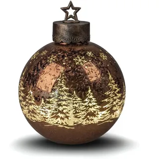 Formano Deko-Kugel Frosty Braun 30cm mit LED Licht Timer Beleuchtete Glaskugel - Weihnachtsdekoration Tisch Regal Deko-Kugel 6h/18h Timer Weihnachtskugel zum Stellen