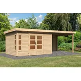 Karibu Gartenhaus Kastorf 7 mit Anbaudach,naturbelassen,3,6 x 244 cm- naturbelassen 50% Aktions-Rabatt auf Dacheindeckung & gratis Gartenhaus-Pflegebox