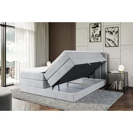 altdecor Boxspringbett mit 2 Matratzen und Topper - 180x200 cm - CATOR KING - Grau Monolith - Polsterbett mit, H3- und H4- Matratzen, Bettkasten un... - Hellgrau