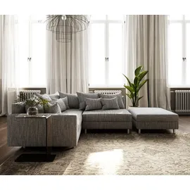 DeLife Ecksofa Clovis Hellgrau Strukturstoff Hocker Armlehne Ottomane Links Modulsofa - Grau/Hellgrau