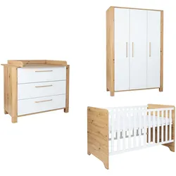 Babyzimmer-Komplettset ARTHUR BERNDT "Babyzimmer Set »Marlon« 3-teilig", weiß (eiche, weiß), ohne Matratze, B/H: 70cm x 140cm, Holzwerkstoff, MDF, Hartfaserplatte, Massivholz, Schlafzimmermöbel-Sets