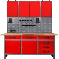 Ondis24 Werkstatteinrichtung rot 160 cm breit, Werkbank, Werkzeugschrank, Werkzeugwand