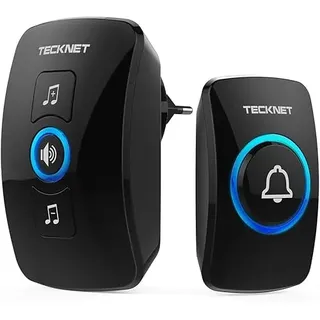 TECKNET Funkklingel, Kabellose Türklingel Set IP65 Funkklingel Aussen Wasserdicht mit 60 Melodien & 5 Lautstärkestufen, Funk Klingel Haustür Kit mit LED-Blitz und 1 Empfänger 1 Sender, 400M Reichweite