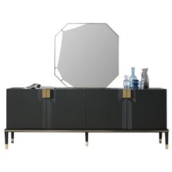 Casa Padrino Luxus Möbel Set Schwarz / Gold - 1 Sideboard mit 4 Türen & 1 Spiegel - Moderne Massivholz Möbel - Luxus Kollektion