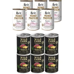 BRIT MONO PROTEIN RABBIT 6x400g + Wild Farm Monoprotein Wildschwein 6x400g hypoallergenes Hundefutter