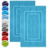 NatureMark Badematte 2er-Set Badvorleger 50x80cm, strapazierfähig, Baumwolle, rechteckig, Badematte 2-tlg., Duschmatte Duschvorleger, Premium Qualität, 50x80cm, Türkis blau