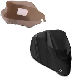 Set: Abdeckplane für Chopper / Custombikes DH1466 Craftride Chopper / CustombikesXL in schwarz + Windschild Wave 8" passend für Harley Davidson Electra Glide Ultra Classic 96-13 rauchbraun Craftride