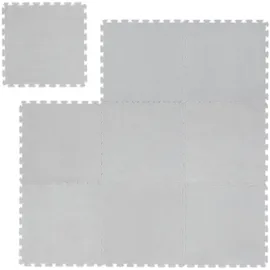 Relaxdays Puzzleteppich flauschig, 9 Bodenschutzmatten fürs Wohnzimmer, je 30x30 cm, Eva & Polyester, Steckmatten, grau