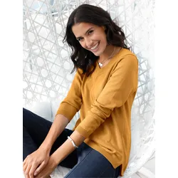 V-Ausschnitt-Pullover INSPIRATIONEN "Pullover", Damen, Gr. 48, gelb (curry), 100% Baumwolle, unifarben, Langarm, Pullover