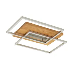 LED-Deckenleuchte, 2-flammig, Eiche natur , holzfarben , Maße (cm): B: 50 H: 7 T: 42