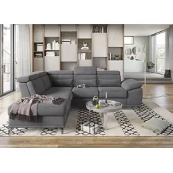 Ecksofa SIT & MORE "Cabrio L-Form, mit Sitztiefenverstellung, Arm- und Kopfteilverstellung", grau, B:274cm H:87cm T:230cm, 100% Polyester, Sofas, 3 Nierenkissen, Federkern, optional Bettfunktion und Stauraum, Topseller