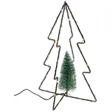 3D Metall Aufsteller Tanne schwarz mit Timer - 30 cm - Deko Tannenbaum mit 40 LED in warm weiß beleuchtet