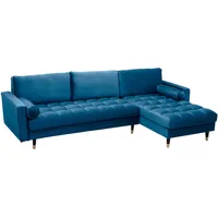 invicta INTERIOR Elegantes Ecksofa Cozy Velvet 260cm dunkelblau Samt Federkern 3er-Sofa Samtoptik Eckcouch Sofa Couch