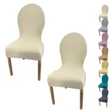 XCLOOZGL Stretch Stuhlbezug Für Esszimmer Stuhlhussen 4Er Set Mit Runder Rückenlehne Stuhlbezug Hochzeit Stuhlhussen Für Esszimmerstühle Einfarbiger Dining Room Chair Cover,Beige,2pcs