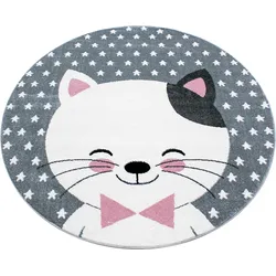 Kinderteppich AYYILDIZ TEPPICHE "Kids 550" Gr. 9, pink (pink, grau), H:12mm Ø:120cm, Kunstfaser, Teppiche, auch in rechteckig, Tiermotiv, Kurzflor