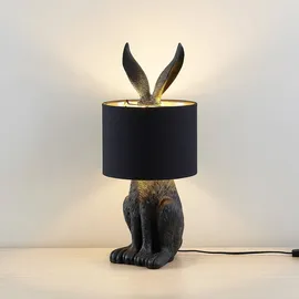 LINDBY Lindby, Lorentina Stoff-Tischlampe, Hase, schwarz, Schwarz, gold
