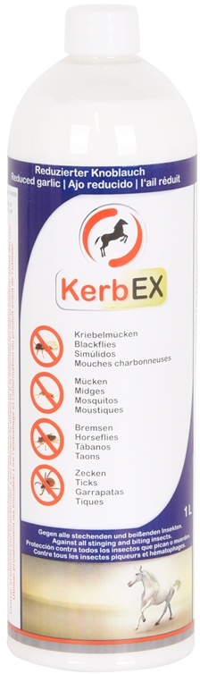 KerbEX blau, reduzierter Knoblauch - Insektenabwehrmittel für Pferde, 1 Liter