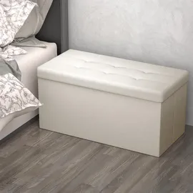 Intirilife Sitzbank 78x38x38 cm in OPALIN WEISS - Sitzwürfel mit Stauraum und Deckel aus Kunstleder mit Polsterknöpfen - Sitzcube Fußablage Aufbewahrungsbox Truhe Sitzhocker