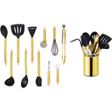 ECHTWERK Küchenuntensilien,12-teiliges Küchenhelfer-Set,Küchenzubehör,Kochbesteck mit Edelstahlgriff,Kochset Utensilienhalter,Kochzubehör,Antihaft Silikon Haushaltshelfer,Gold-Edition, EW-KS-1202G