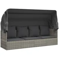 vidaXL Outdoor-Loungebett mit Dach und Kissen grau