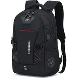 Rucksack,Schulterrucksack,16 Zoll Laptop Rucksack mit USB Ladeanschluss Wasserdicht für Männer Frauen Jungen Teenager - Schwarz