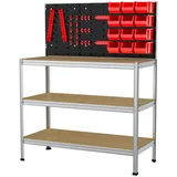 ar shelving Werkstattregal inkl. Werkzeugwand & Kästen Stahl 132 x 104 cm 3 Holzböden 900 kg
