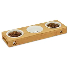 Relaxdays Futterstation Hunde/Katzen braun 44,5 x 14,0 x 5,5 cm, 1 St.