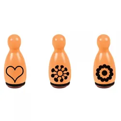 HEYDA Holzstempel-Figuren Set "Blumen & Herz" – Orange (3 Stück - Ø 12