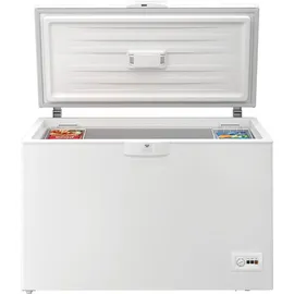 Beko HSM27050 Gefriertruhe, Kühltruhe, 284 l Nutzvolumen, 2 Gefriergutkörbe, Temperaturalarm, abschließbar, LED-Anzeigesystem, Innenbeleuchtung, 36 db(A), Transportrollen, Weiß